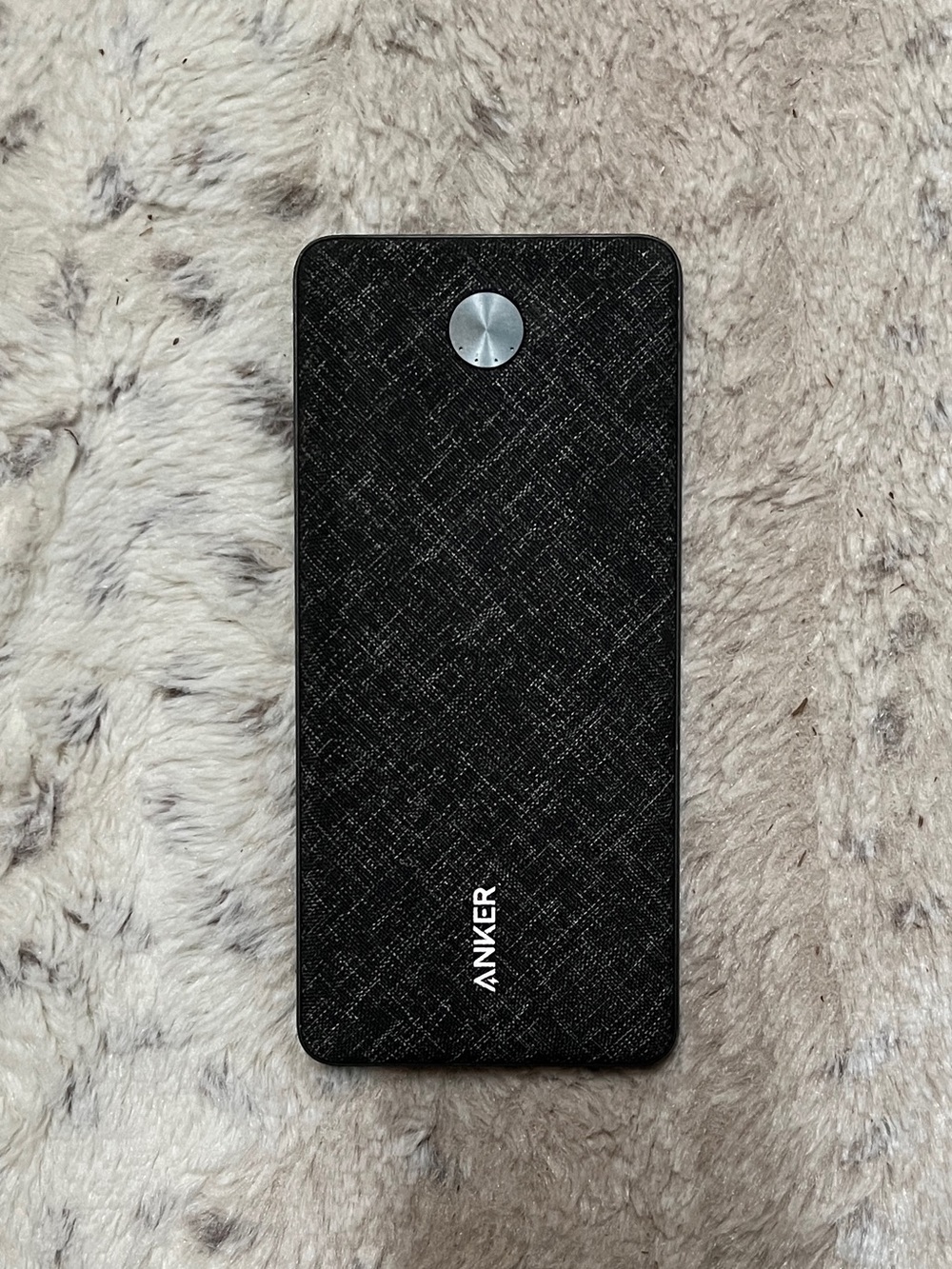 Anker Black Fabric Portable Power Bank with Silver Button